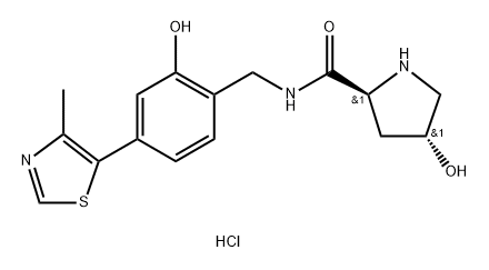 2-Pyrrolidinecarboxamide, 4-hydroxy-N-[[2-hydroxy-4-(4-methyl-5-thiazolyl)phenyl]methyl]-, hydrochloride (1:1), (2S,4R)- Struktur