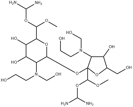 .alpha.-D-gluco-Hexodialdo-1,5-pyranoside, 3-deoxy-1-C-(diaminomethoxy)-3-(2-hydroxyethyl)(hydroxymethyl)amino-1-O-methyl-.beta.-D-fructofuranosyl 2-deoxy-2-(2-hydroxyethyl)(hydroxymethyl)amino-, diaminomethyl methyl acetal Struktur