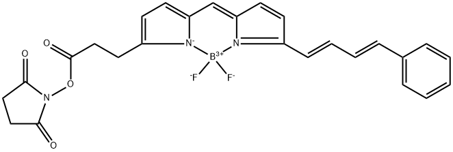 Boron, [2,5-dioxo-1-pyrrolidinyl 5-[[5-[(1E,3E)-4-phenyl-1,3-butadien-1-yl]-2H-pyrrol-2-ylidene-κN]methyl]-1H-pyrrole-2-propanoato-κN1]difluoro-, (T-4)- Struktur