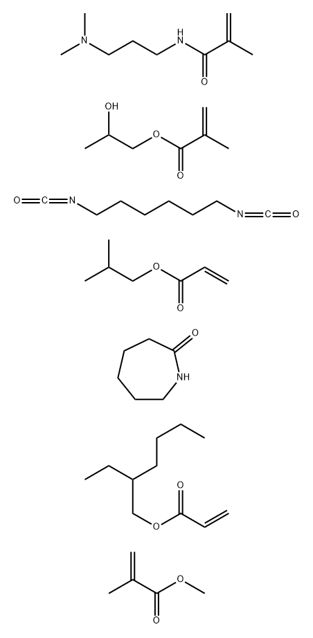 2-Propenoic acid, 2-methyl-, 2-hydroxypropyl ester, polymer with 1,6-diisocyanatohexane, N-[3-(dimethylamino)propyl]-2-methyl-2-propenamide, 2-ethylhexyl 2-propenoate, hexahydro-2H-azepin-2-one, methyl 2-methyl-2-propenoate and 2-methylpropyl 2-propenoate Struktur