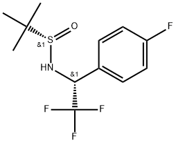 (S)-2-methyl-N-((R)-2,2,2-trifluoro-1-(4-fluorophenyl)ethyl)propane-2-sulfinamide Struktur