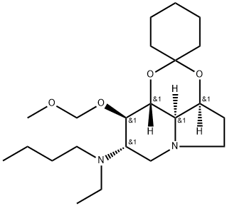 Spirocyclohexane-1,2-1,3dioxino4,5,6-hiindolizin-8-amine, N-butyl-N-ethyloctahydro-9-(methoxymethoxy)-, 3aS-(3a.alpha.,8.alpha.,9.beta.,9a.beta.,9b.alpha.)- Struktur