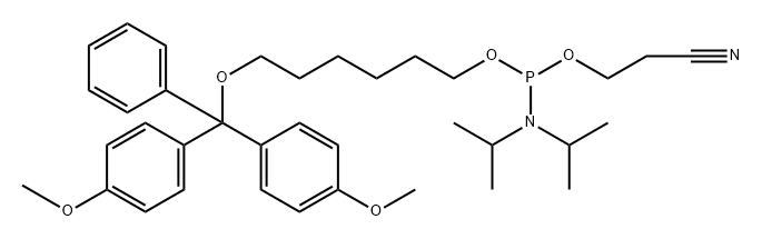 Phosphoramidous acid, N,N-bis(1-methylethyl)-, 6-[bis(4-methoxyphenyl)phenylmethoxy]hexyl 2-cyanoethyl ester Struktur