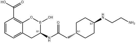 2H-1,2-Benzoxaborin-8-carboxylic acid, 3-[[2-[trans-4-[(2-aminoethyl)amino]cyclohexyl]acetyl]amino]-3,4-dihydro-2-hydroxy-, (3R)- Struktur