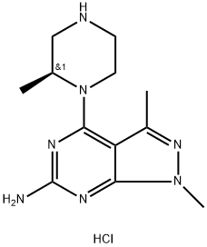 (S)-1,3-Dimethyl-4-(2-methylpiperazin-1-yl)-1H-pyrazolo[3,4-d]pyrimidin-6-amine hydrochloride Struktur