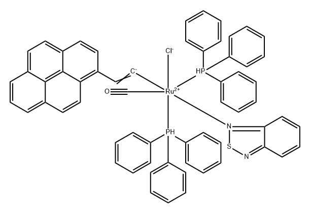 (2,1,3-Benzothiadiazole-κN1)carbonylchloro[(1E)-2-(1-pyrenyl)ethenyl]bis(triphenylphosphine) ruthenium(II) Struktur