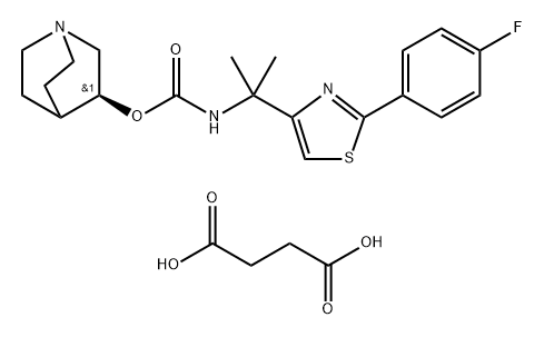 Butanedioic acid, compd. with (3S)-1-azabicyclo[2.2.2]oct-3-yl N-[1-[2-(4-fluorophenyl)-4-thiazolyl]-1-methylethyl]carbamate (1:1) Struktur