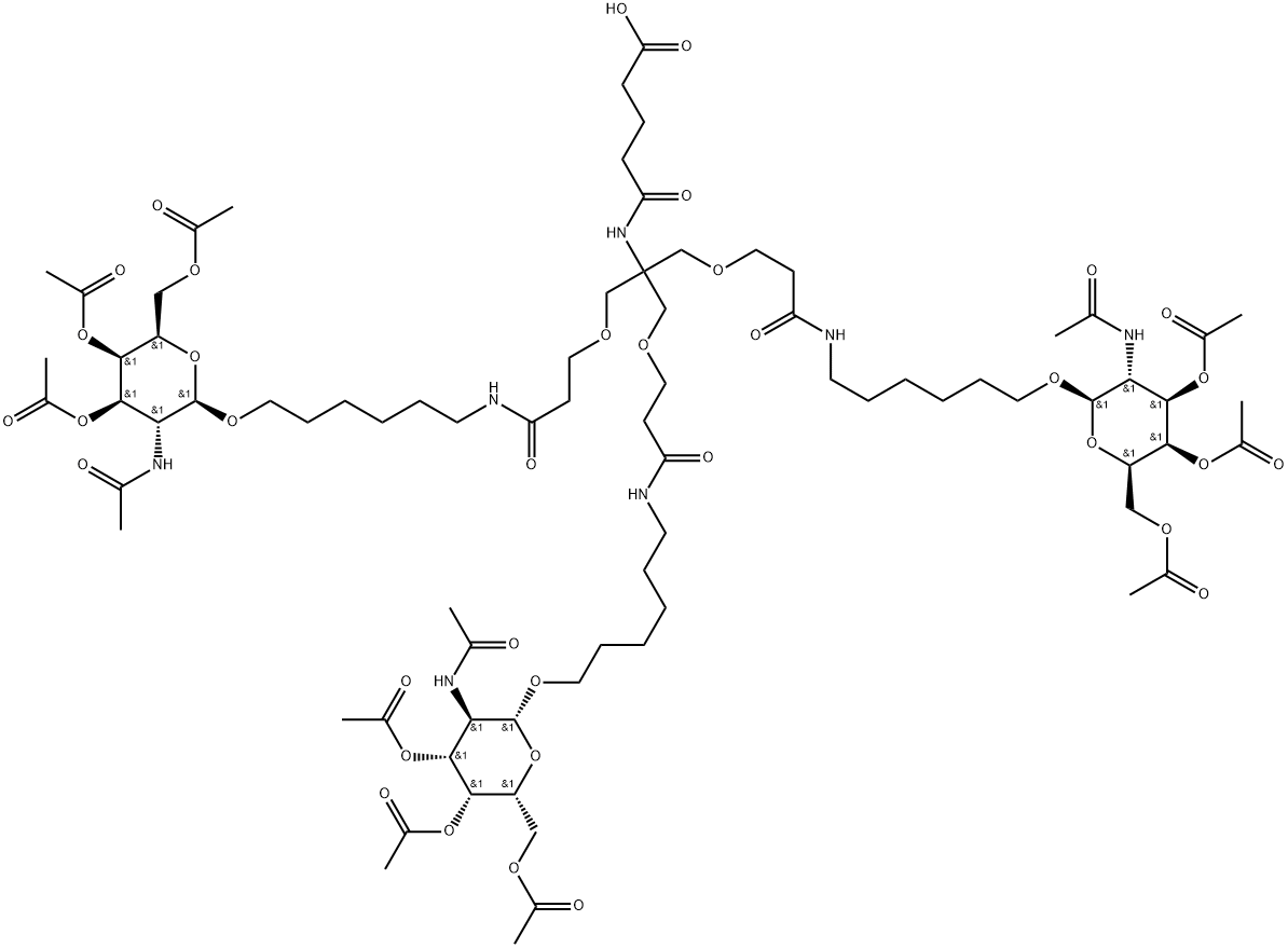 Pentanoic acid, 5-oxo-5-[[2-[3-oxo-3-[[6-[[3,4,6-tri-O-acetyl-2-(acetylamino)-2-deoxy-β-D-galactopyranosyl]oxy]hexyl]amino]propoxy]-1,1-bis[[3-oxo-3-[[6-[[3,4,6-tri-O-acetyl-2-(acetylamino)-2-deoxy-β-D-galactopyranosyl]oxy]hexyl]amino]propoxy]methyl]ethyl]amino]- Struktur