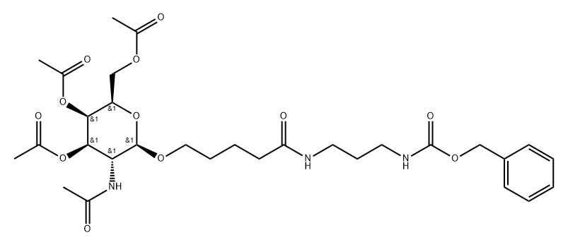 Carbamic acid, N-[3-[[1-oxo-5-[[3,4,6-tri-O-acetyl-2-(acetylamino)-2-deoxy-β-D-galactopyranosyl]oxy]pentyl]amino]propyl]-, phenylmethyl ester Struktur