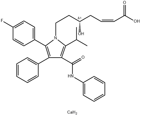 (S,E)-7-(2-(4-fluorophenyl)-5-isopropyl-3-phenyl-4-(phenylcarbamoyl)-1H-pyrrol-1-yl)-5-hydroxyhept-2-enoic acid calcium(II) Struktur