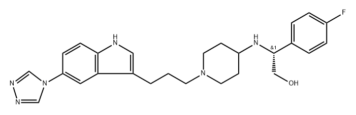 Benzeneethanol, 4-fluoro-β-[[1-[3-[5-(4H-1,2,4-triazol-4-yl)-1H-indol-3-yl]propyl]-4-piperidinyl]amino]-, (βR)- 結構式