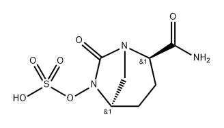 Sulfuric acid, mono[(2S,5S)-2-(aminocarbonyl)-7-oxo-1,6-diazabicyclo[3.2.1]oct-6-yl] ester, rel- Struktur