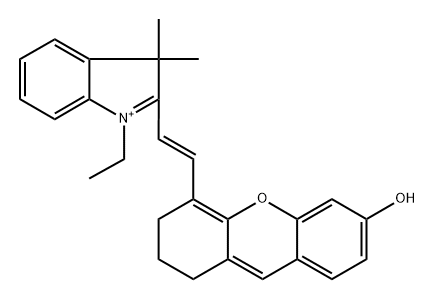 3H-Indolium, 2-[(1E)-2-(2,3-dihydro-6-hydroxy-1H-xanthen-4-yl)ethenyl]-1-ethyl-3,3-dimethyl- Struktur