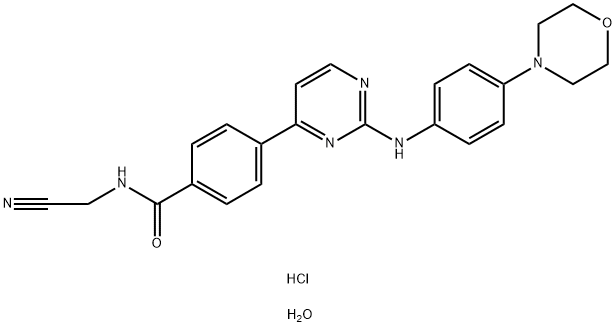 Benzamide, N-(cyanomethyl)-4-[2-[[4-(4-morpholinyl)phenyl]amino]-4-pyrimidinyl]-, hydrochloride, hydrate (1:2:1) Struktur