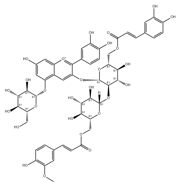 Cyanidin-3-O-[6-O-trans-caffeyl-(6-O-trans-feruloyl-2-O-β-glucopyranosyl)]-β-glucopyranoside)-5-O-β-glucopyranoside Struktur