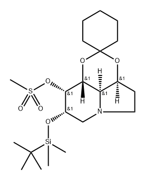 Spirocyclohexane-1,2-1,3dioxino4,5,6-hiindolizin-9-ol, 8-(1,1-dimethylethyl)dimethylsilyloxyoctahydro-, methanesulfonate (ester), 3aS-(3a.alpha.,8.alpha.,9.alpha.,9a.beta.,9b.alpha.)- Struktur