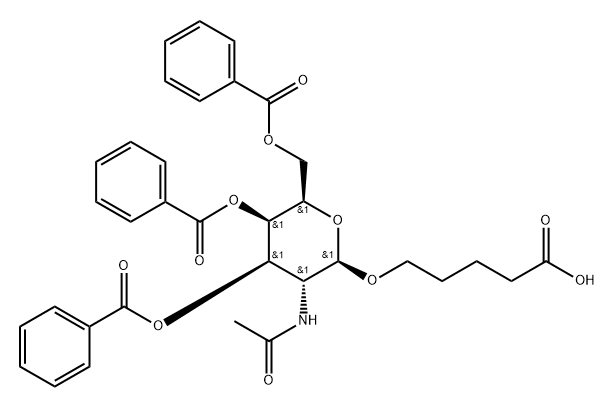 Pentanoic acid, 5-[[2-(acetylamino)-3,4,6-tri-O-benzoyl-2-deoxy-β-D-galactopyranosyl]oxy]- Struktur