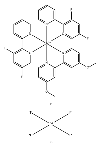 Iridium(1+), bis[3,5-difluoro-2-(2-pyridinyl-κN)phenyl-κC](4,4'-dimethoxy-2,2'-bipyridine-κN1,κN1')-, (OC-6-33)-, hexafluorophosphate(1-) (1:1) Struktur