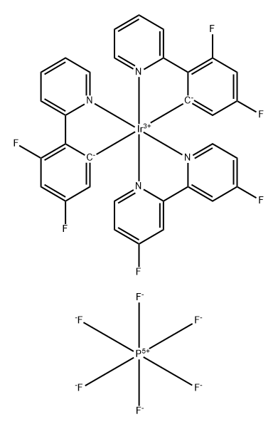 Iridium(1+), (4,4'-difluoro-2,2'-bipyridine-κN1,κN1')bis[3,5-difluoro-2-(2-pyridinyl-κN)phenyl-κC]-, (OC-6-33)-, hexafluorophosphate(1-) (1:1) Struktur