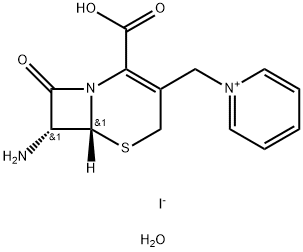 1-{[(6R,7R)-7-amino-2-carboxy-8-oxo-5-thia-1-azabicyclo[4.2.0]oct-2-en-3-yl]methyl}pyridinium iodide hydrate (1:1:1) Struktur