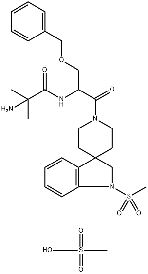 2-Amino-N-[3-(benzyloxy)-1-[1-(methylsulfonyl)spiro[indoline-3,4'-piperidin]-1'-yl]-1-oxopropan-2-yl]-2-methylpropanamide Methanesulfonate Struktur