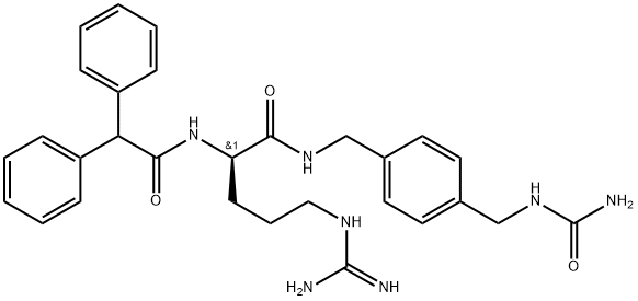 Benzeneacetamide, N-[(1R)-1-[[[[4-[[(aminocarbonyl)amino]methyl]phenyl]methyl]amino]carbonyl]-4-[(aminoiminomethyl)amino]butyl]-α-phenyl- Struktur