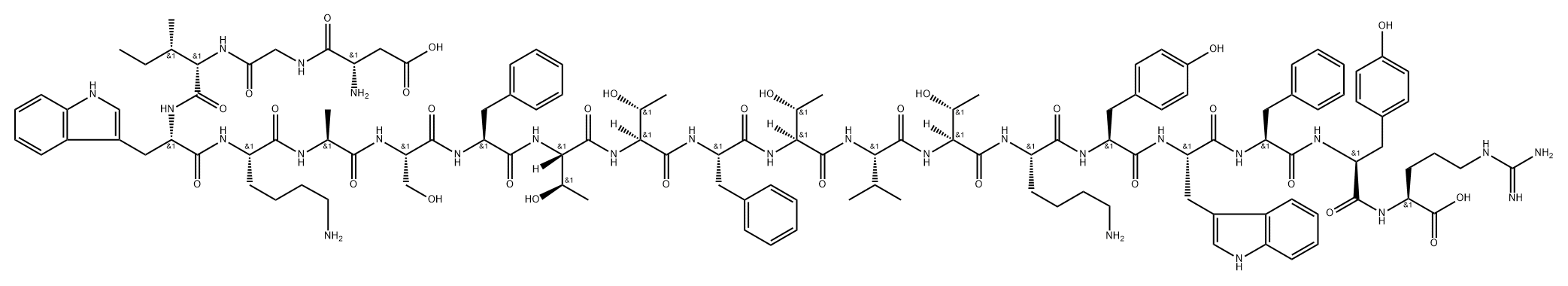 L-Arginine, L-α-aspartylglycyl-L-isoleucyl-L-tryptophyl-L-lysyl-L-alanyl-L-seryl-L-phenylalanyl-L-threonyl-L-threonyl-L-phenylalanyl-L-threonyl-L-valyl-L-threonyl-L-lysyl-L-tyrosyl-L-tryptophyl-L-phenylalanyl-L-tyrosyl- Struktur