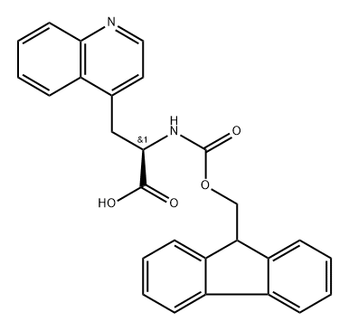 4-Quinolinepropanoic acid, α-[[(9H-fluoren-9-ylmethoxy)carbonyl]amino]-, (αR)- Struktur