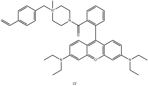 4-[2-[3,6-bis(diethylamino)xanthylium-9-yl]benzoyl]-1-[(4-ethenylphenyl)methyl]-1-methylpiperazinium chloride (1:2) Struktur