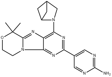 5-[4-(2-azabicyclo[2.1.1]hexan-2-yl)-6,6-dimethyl-8,9-dihydropurino[8,9-c][1,4]oxazin-2-yl]pyrimidin-2-amine Struktur