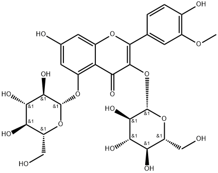 4H-1-Benzopyran-4-one, 3,5-bis(β-D-glucopyranosyloxy)-7-hydroxy-2-(4-hydroxy-3-methoxyphenyl)- Structure