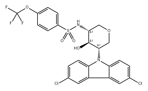 D-Xylitol, 1,5-anhydro-2,4-dideoxy-2-(3,6-dichloro-9H-carbazol-9-yl)-4-[[[4-(trifluoromethoxy)phenyl]sulfonyl]amino]- Struktur