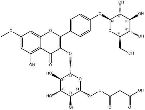 4H-1-Benzopyran-4-one, 3-[[6-O-(2-carboxyacetyl)-β-D-glucopyranosyl]oxy]-2-[4-(β-D-glucopyranosyloxy)phenyl]-5-hydroxy-7-methoxy- Struktur