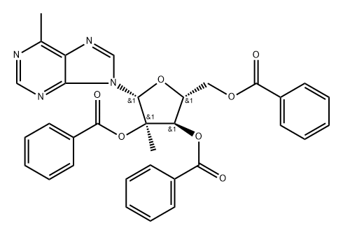 6-Methyl-9-(2-C-Methyl-2,3,5-tri-O-benzoyl-beta-D-ribofuranosyl)purine Struktur