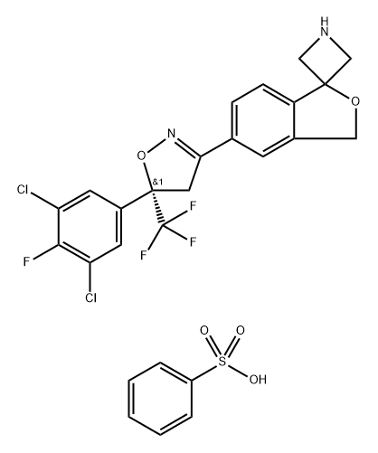 Spiro[azetidine-3,1'(3'H)-isobenzofuran], 5'-[(5S)-5-(3,5-dichloro-4-fluorophenyl)-4,5-dihydro-5-(trifluoromethyl)-3-isoxazolyl]-, compd. with benzenesulfonate (1:1) Struktur