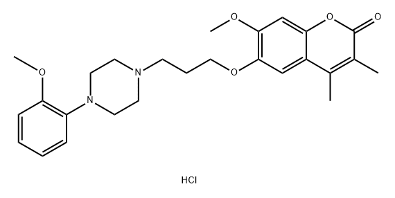 2H-1-Benzopyran-2-one, 7-methoxy-6-[3-[4-(2-methoxyphenyl)-1-piperazinyl]propoxy]-3,4-dimethyl-, hydrochloride (1:1) Struktur