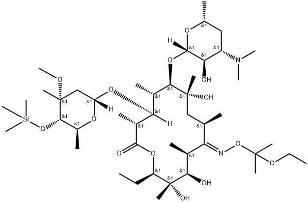 Erythromycin, 4''-O-(trimethylsilyl)-, 9-[O-(1-ethoxy-1-methylethyl)oxime] Struktur