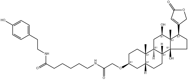 Card-20(22)-enolide, 12,14-dihydroxy-3-[2-[[6-[[2-(4-hydroxyphenyl)ethyl]amino]-6-oxohexyl]amino]-2-oxoethoxy]-, (3β,5β,12β)- Struktur