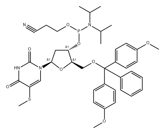 2'-Deoxy-5'-O-DMT-5-(methylthio)-uridine 3'-CE phosphoramidite Struktur