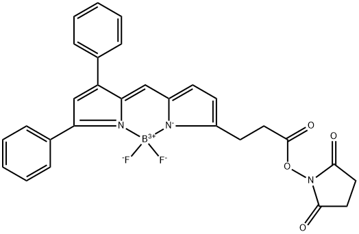 Boron, [1-[3-[5-[(3,5-diphenyl-2H-pyrrol-2-ylidene-κN)methyl]-1H-pyrrol-2-yl-κN]-1-oxopropoxy]-2,5-pyrrolidinedionato]difluoro-, (T-4)- Struktur