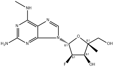 (2R,3R,4R,5R)-5-(2-amino-6-(methylamino)-9H-purin-9-yl)-4-fluoro-2-(hydroxymethyl)-2-methyltetrahydrofuran-3-ol Struktur