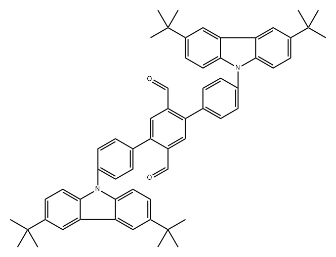 4,4''-雙(3,6-二叔丁基-9H-咔唑-9-基)-[1,1':4',1''-三聯(lián)苯]-2',5'-二甲醛 結(jié)構(gòu)式