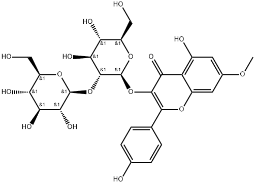 4H-1-Benzopyran-4-one, 3-[(2-O-β-D-glucopyranosyl-β-D-glucopyranosyl)oxy]-5-hydroxy-2-(4-hydroxyphenyl)-7-methoxy- Struktur