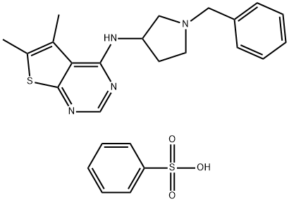 Thieno[2,3-d]pyrimidin-4-amine, 5,6-dimethyl-N-[1-(phenylmethyl)-3-pyrrolidinyl]-, compd. with benzenesulfonate (1:1) Struktur