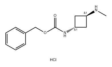 Carbamic acid, N-[trans-3-(methylamino)cyclobutyl]-, phenylmethyl ester, hydrochloride (1:1) Struktur