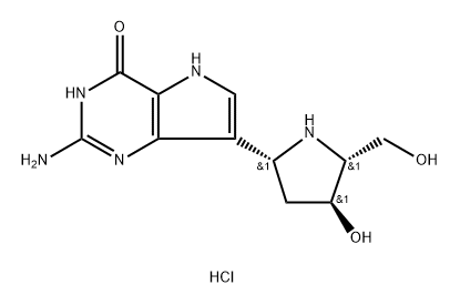 4H-Pyrrolo3,2-dpyrimidin-4-one, 2-amino-1,5-dihydro-7-(2R,4S,5R)-4-hydroxy-5-(hydroxymethyl)-2-pyrrolidinyl-, monohydrochloride Struktur