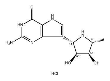 4H-Pyrrolo3,2-dpyrimidin-4-one, 2-amino-7-(2S,3S,4R,5R)-3,4-dihydroxy-5-methyl-2-pyrrolidinyl-1,5-dihydro-, monohydrochloride Struktur