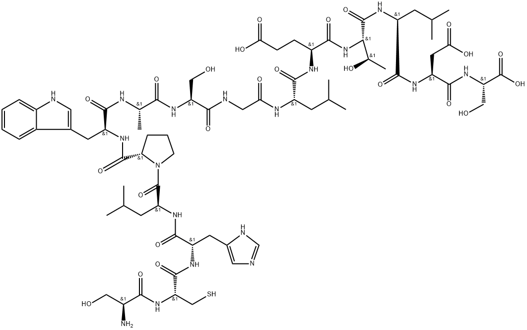 L-Serine, L-seryl-L-cysteinyl-L-histidyl-L-leucyl-L-prolyl-L-tryptophyl-L-alanyl-L-serylglycyl-L-leucyl-L-α-glutamyl-L-threonyl-L-leucyl-L-α-aspartyl- Struktur