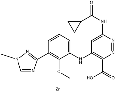 3-Pyridazinecarboxylic acid, 6-[(cyclopropylcarbonyl)amino]-4-[[2-methoxy-3-(1-methyl-1H-1,2,4-triazol-3-yl)phenyl]amino]-, zinc salt (2:1) Struktur