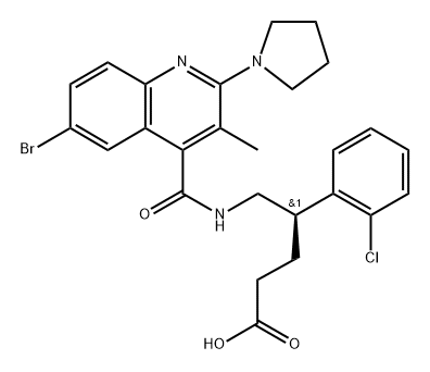 Benzenebutanoic acid, γ-[[[[6-bromo-3-methyl-2-(1-pyrrolidinyl)-4-quinolinyl]carbonyl]amino]methyl]-2-chloro-, (+)- Struktur